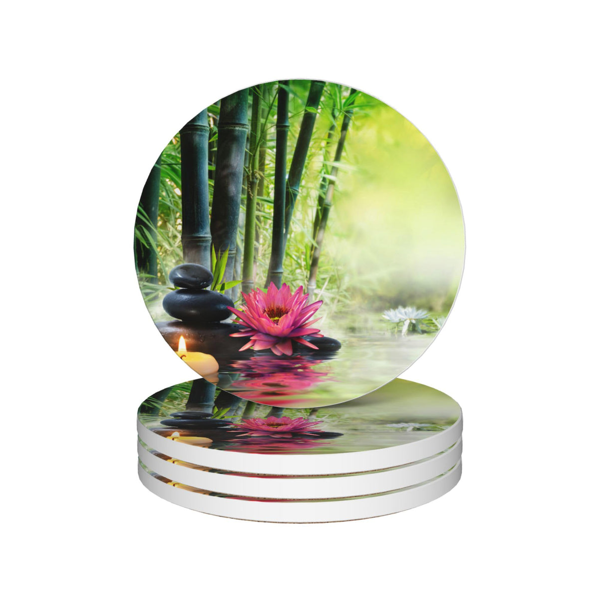 Zen Bamboo Round 4" Cup Coasters Set of 4 (Zen Bamboo)