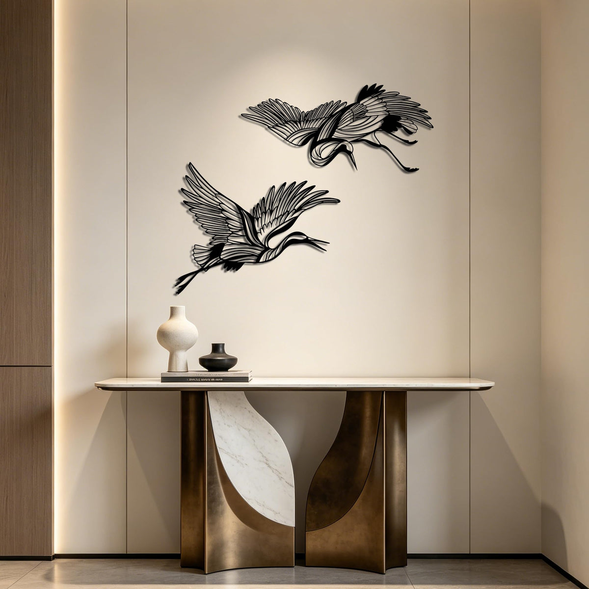 Large Flying Cranes Metal Wall Art (Soaring Flight-L)