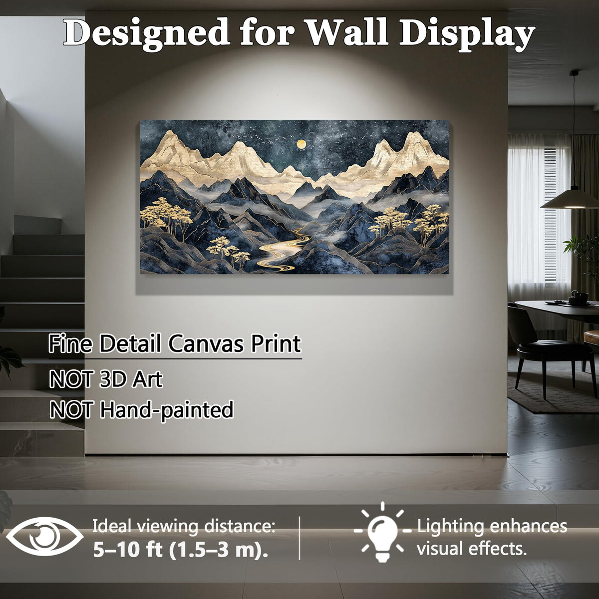 Modern Luxury Mountain Large Wall Art Office Wall Decor Black Gold (Indigo Golden Mountain / 40"L x 20"W)