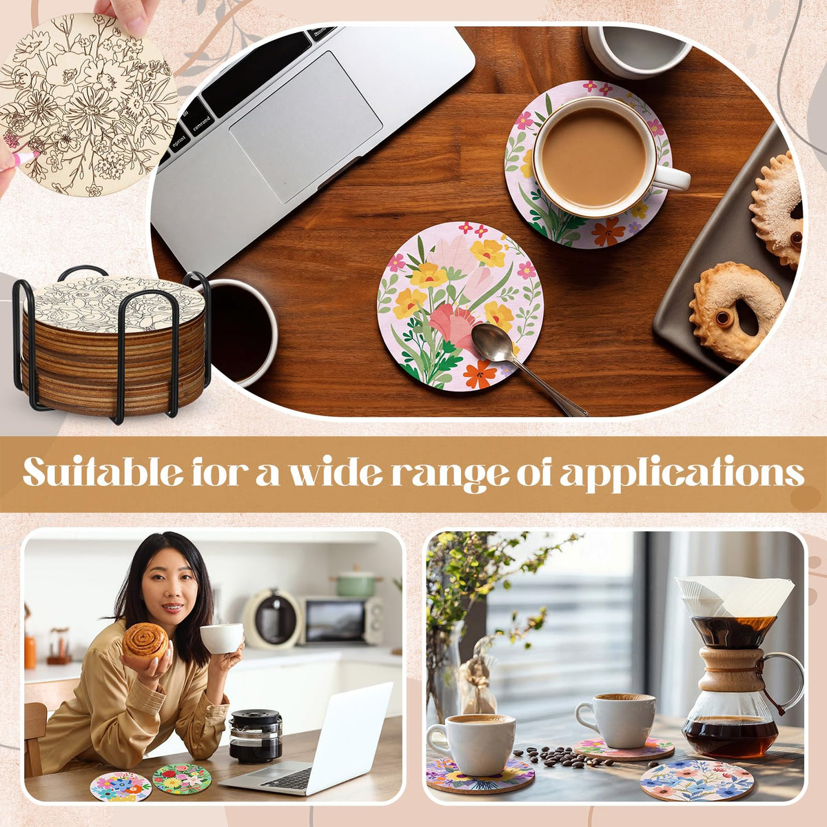 77 Pcs Wooden Coasters Paint Kit (Flower)