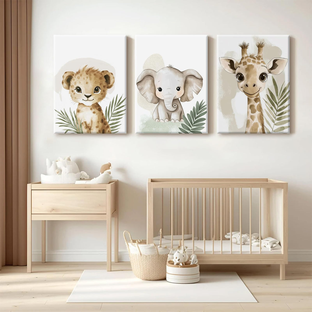 Nursery Animal Wall Art Decor Baby Boy Kids Room Pictures Safari Jungle Nursery Canvas Wall Decor Toddler Woodland Animals Prints Cute Giraffe Poster Artwork for Bedroom 12x16x3 Inch Wrapped Canvas (12x16 Inch Wrapped Canvas / Leaf Elephant Prints)