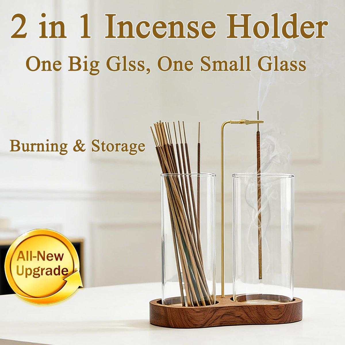 Incense Holder (2 in 1 Wooden Elliptical / Two Glass)