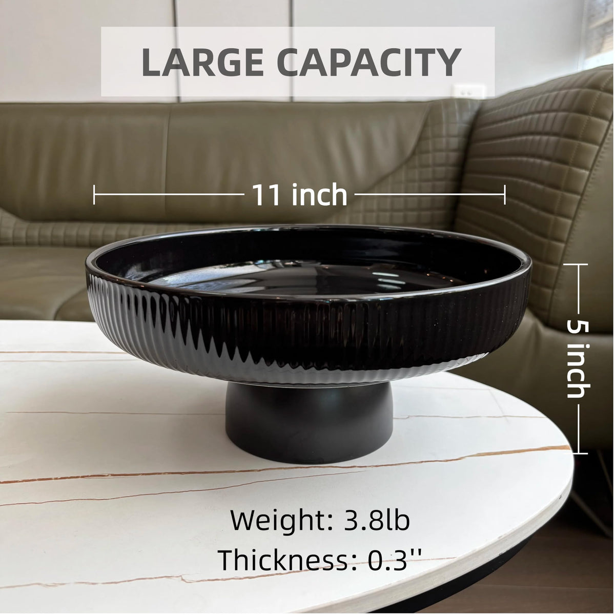 11" Ceramic Fruit Bowl for Kitchen Counter (Black)