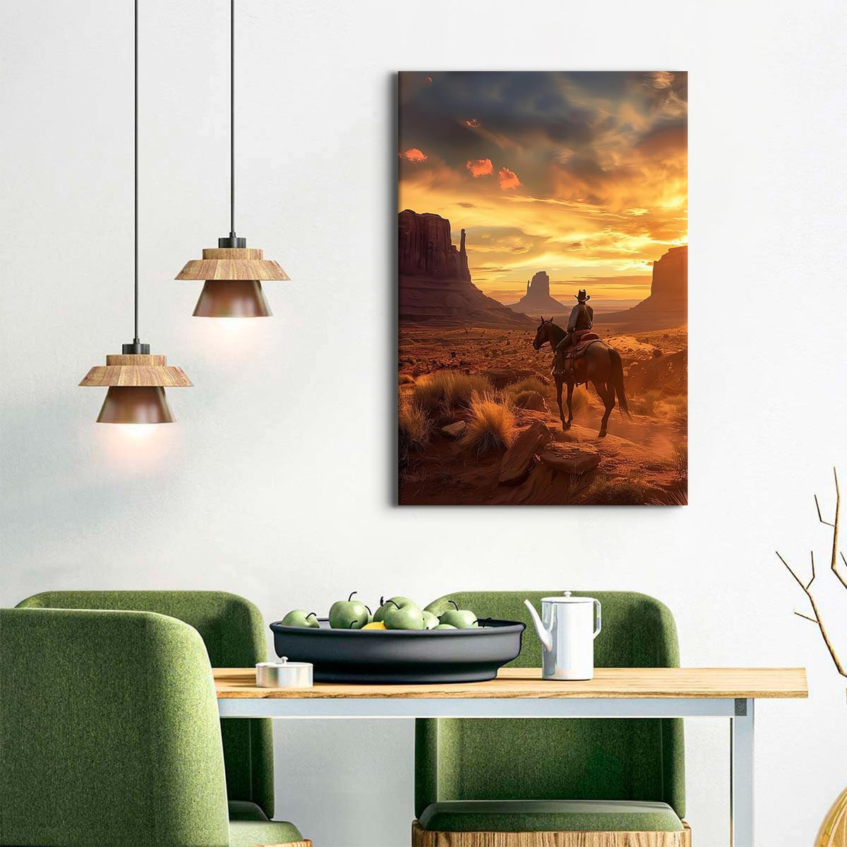 Large Sunset Cowboy Wall Art Grand Canyon Mountain Picture for Men Office Home Decorations (24"L x 36"W / ZRCB13)