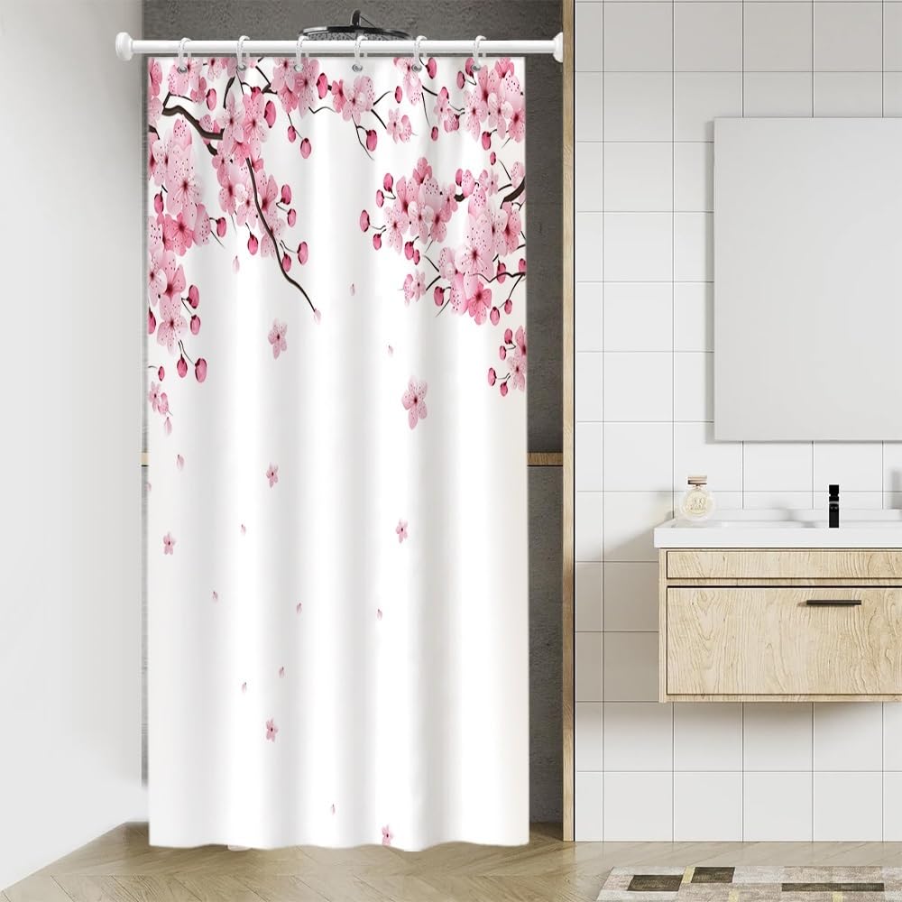 Pink Cherry Blossom Shower Curtains for Bathroom Watercolor Spring Floral Shower Curtain Sets Janpenese Asian Style Shower Curtain Bathroom Curtains Set with Hooks 48x72 Inch (48"W x 72"L (Pack of 1) / Pink-33)