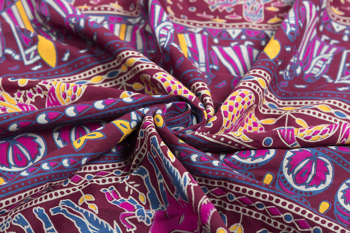 Indian Hippie Bohemian Beautiful Elephant Maroon Pink Color Mandala Curtain Panels (38"W x 83"L (Pack of 2) / Maroon Pink)