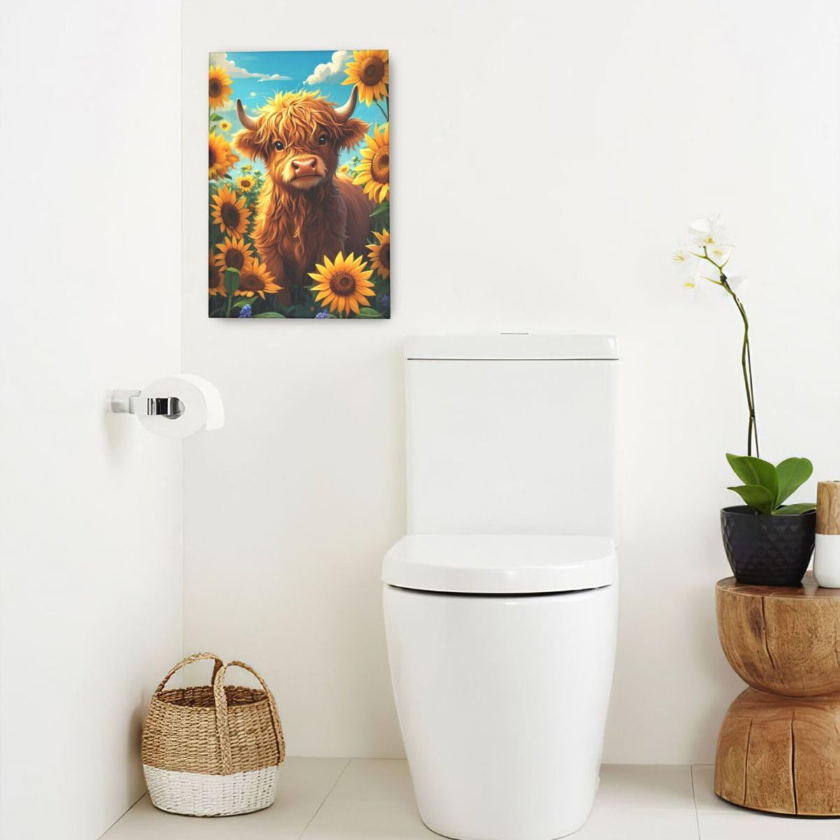 Rustic Country Highland Cow Wall Art For Kids Cow Sunflower Nursery Canvas Wall Decor Farm Animal Pictures Paintings Prints Cattle Artwork Framed Decorations For Bathroom Bedroom Living Room Office Gifts 16" x 24" (Highland Cow / 24"L x 16"W)