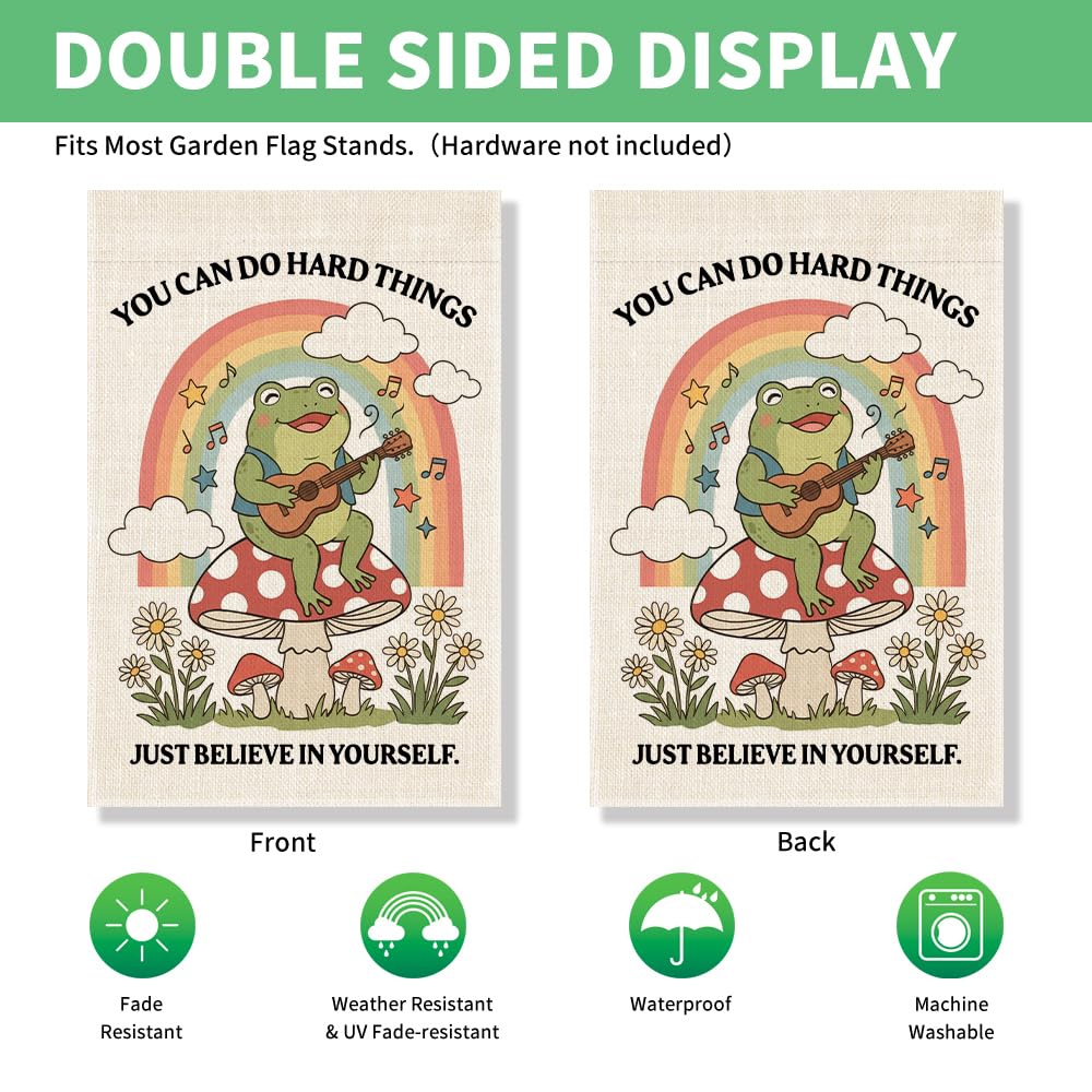 Positive Frog Garden Flag 12x18 Inspirational Feminist Gifts (Beige96)