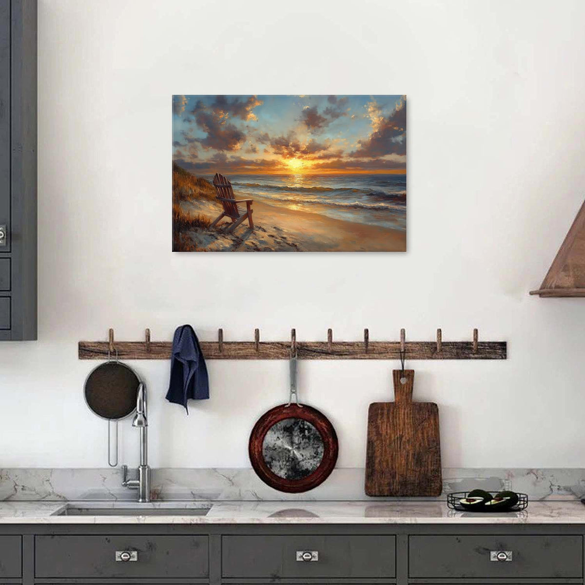 Sunset Beach Canvas Wall Art Living Room Abstract Ocean Nature Artwork Print Beach Chair Coastal Picture Poster Nautical Natural Landscape Painting for Bathroom Office Vintage Home Decorations 16x24” (24"L x 16"W / Beach)