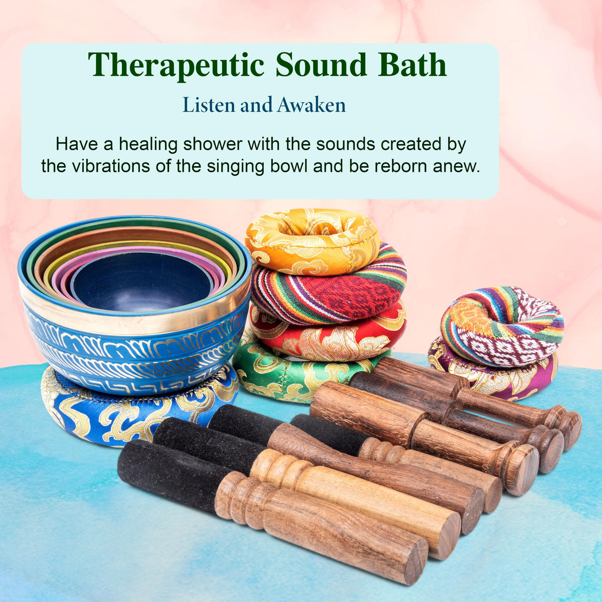 Tibetan Singing Bowl Set (7 Chakra Colored Set)