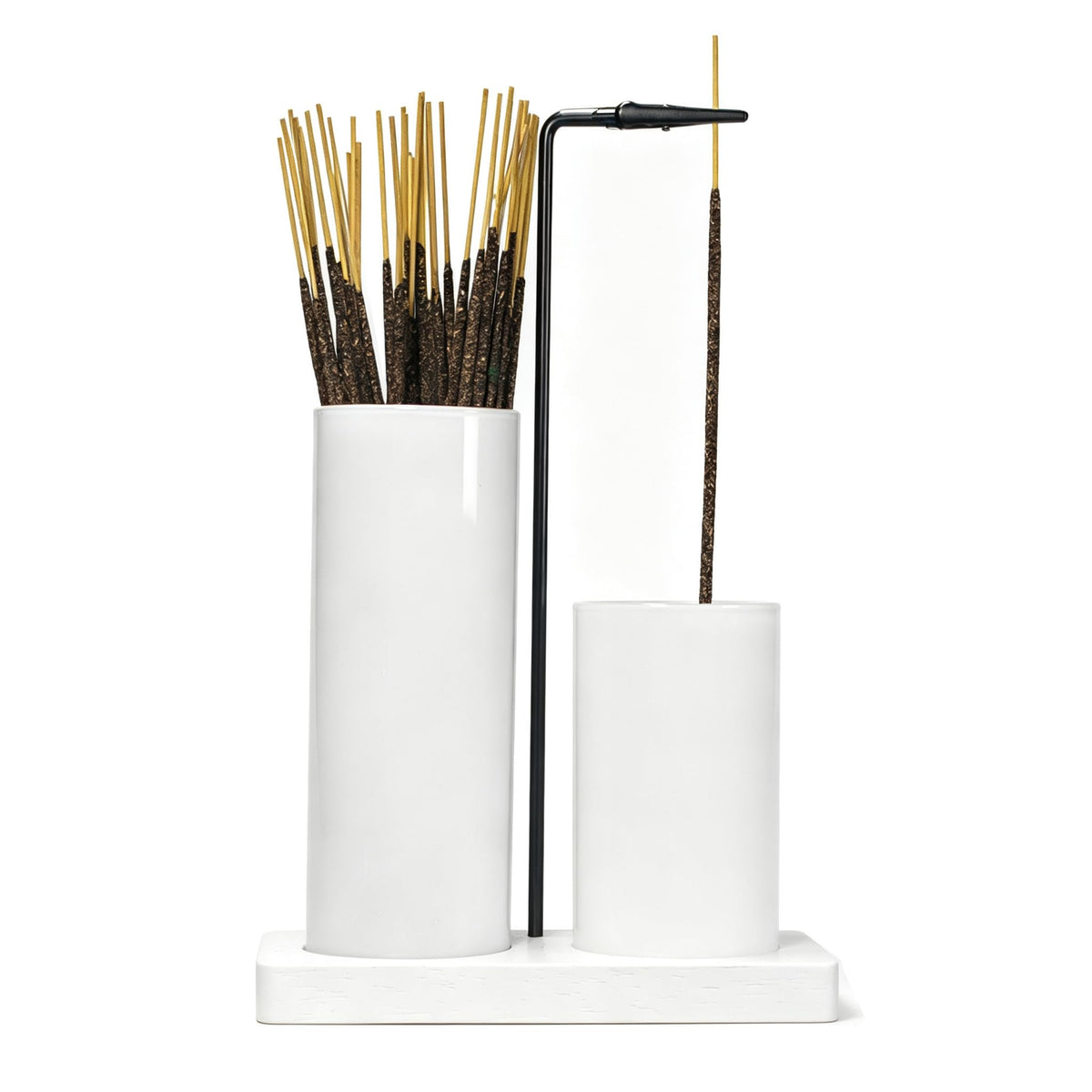 2 in 1 Incense Holder for Sticks Incense Burner Holder with Storage (All White / 1 tall 1 short glass)