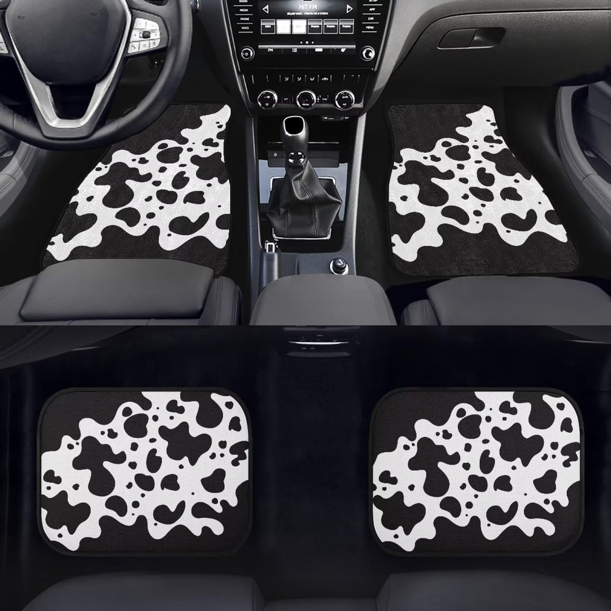 Black Cow Print Car Floor Mats Universal Rubber Floor Mats for Cars Black Car Accessories (Black Cow Print)