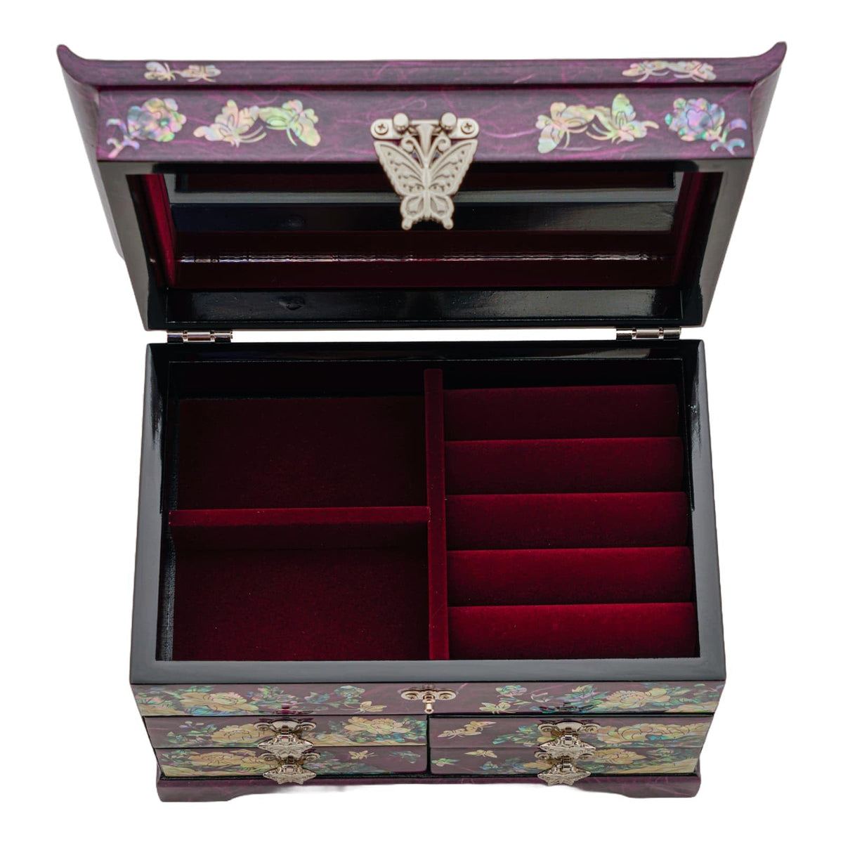 Mother of Pearl Wooden Jewelry Organizer Box (Peony_Purple)