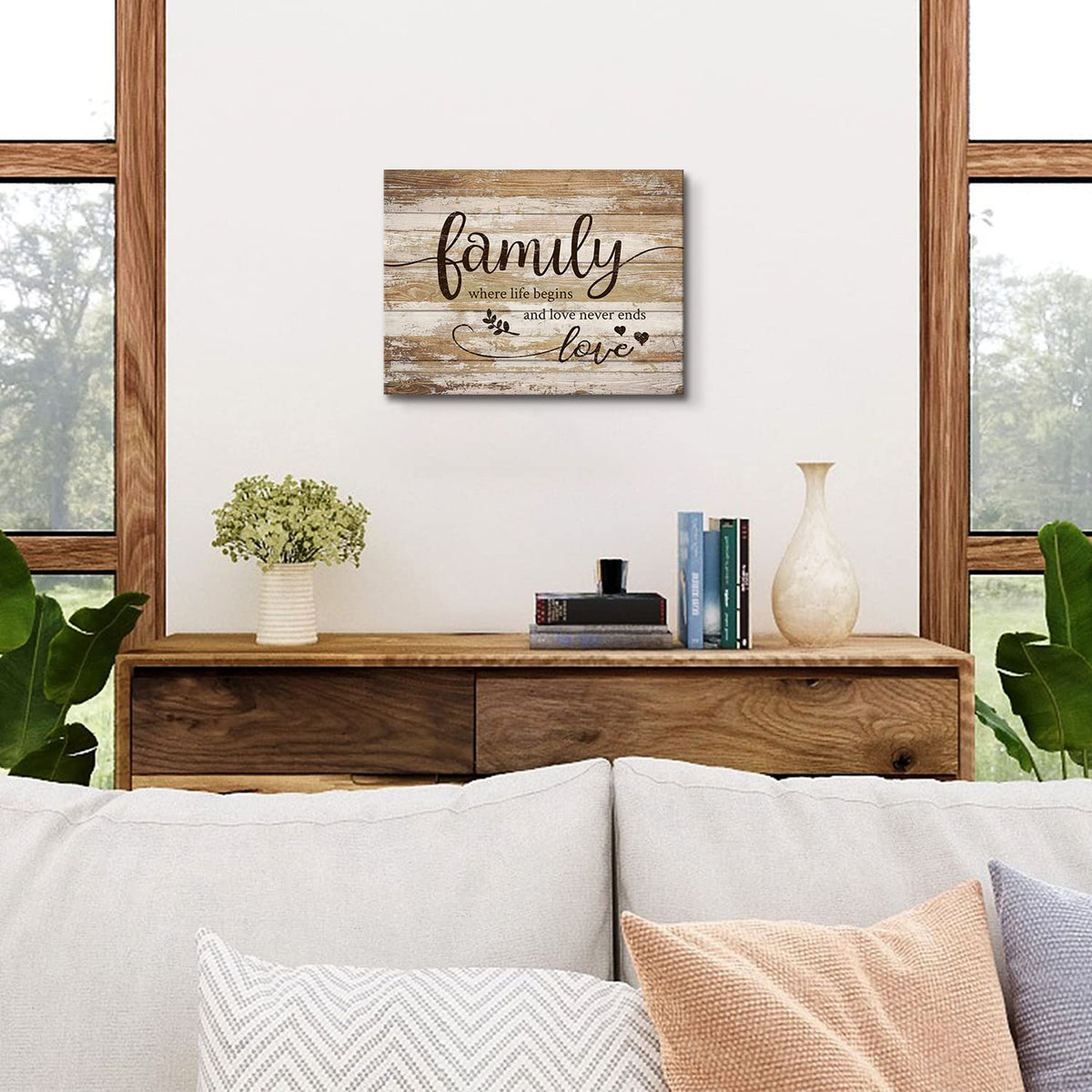 Rustic Bless Home Wall Decor Family Wall Art for Living Room Farmhouse Family Signs Pictures for Kitchen Dining Room Vintage Inspirational Motto Wall Prints Artwork Bedroom Entryway Decorations 12x16" (16"L x 12"W / Family)
