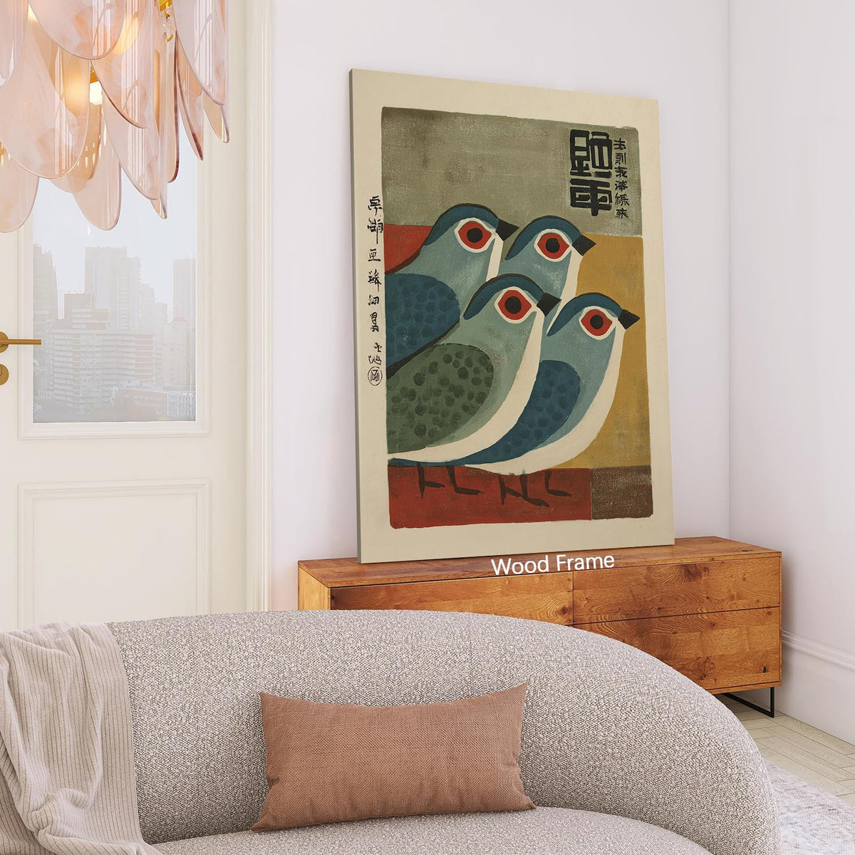 Japanese Mid Century Blue Bird Framed Posters Prints Vintage Animal Wall Art 16x20 inch Minimalist Bird Painting Rustic Artwork for Asian Lndie Room Bedroom Living Room Decor Ready to hang (Wrapped Canvas / Japanese Picture / 20"L x 16"W)