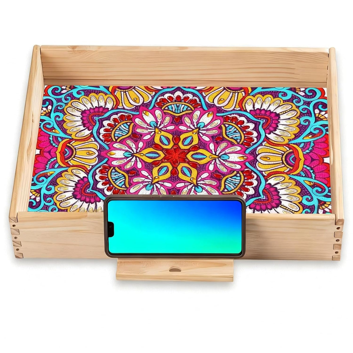 Diamond Art Kits for Adults Wooden Serving Trays with Phone Holder (A2 Mandala)