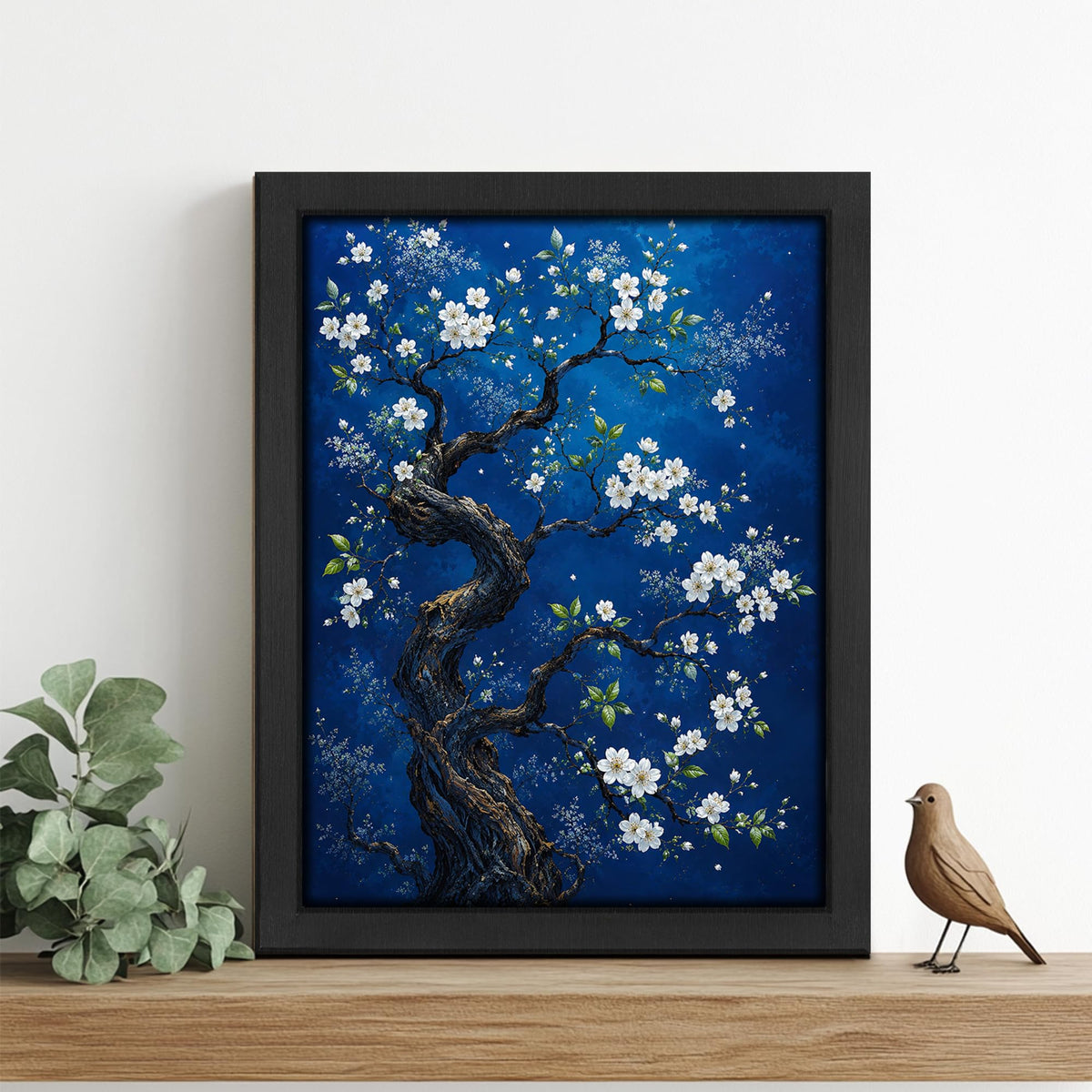 White Blue Blossom Tree Decor Wall Art (Wall Art Framed 56 / 20"L x 16"W)