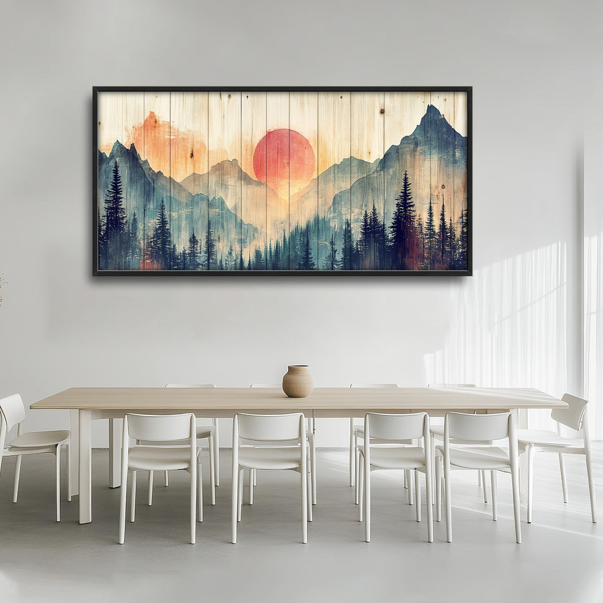 Large Framed Mountain Wall Art Cabin Forest Wall Decor 60"x30" (cabin / 60"L x 30"W)