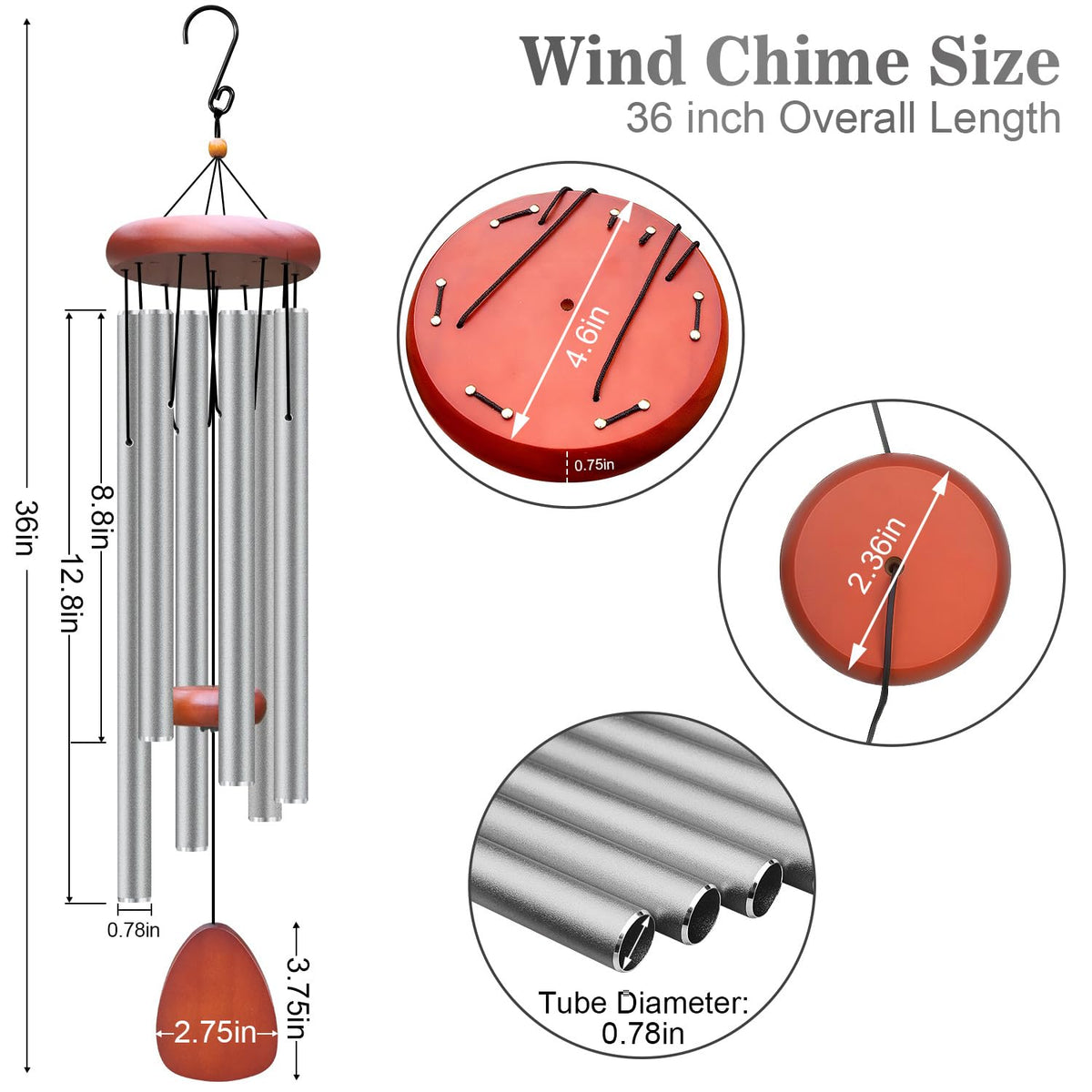 Aluminium Wind Chimes Outside (Light gray wind chime -36“)