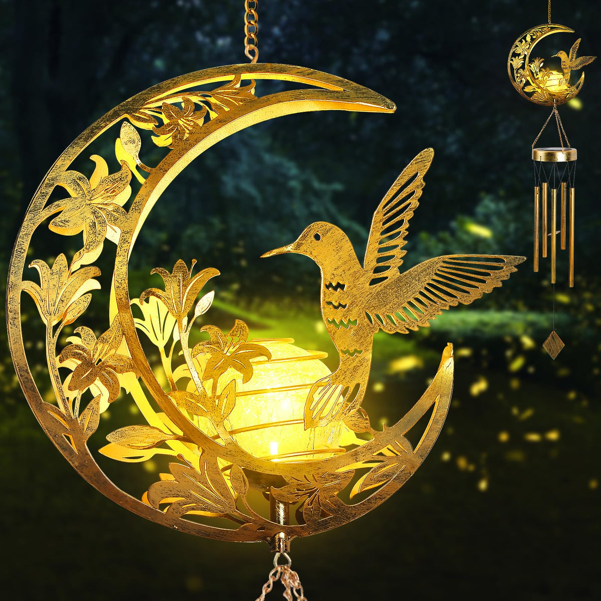Hummningbird Solar Outdoor Wind Chimes (Moon Hummingbird)