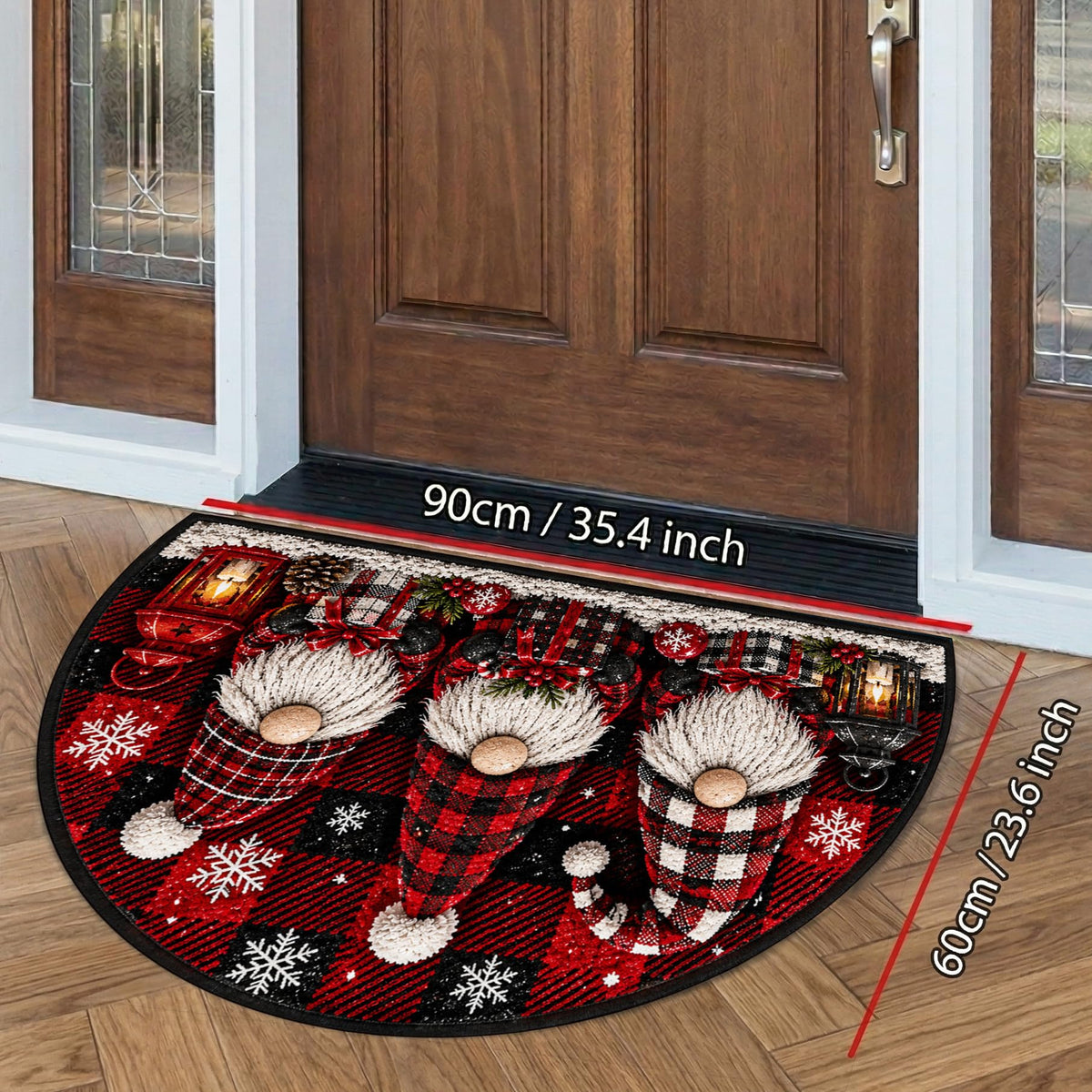 Christmas Gnome Half Round Doormat 35.4 x 23.6 Inch (Three Dwarfs / 1'11" x 2'11" (Semicircular))