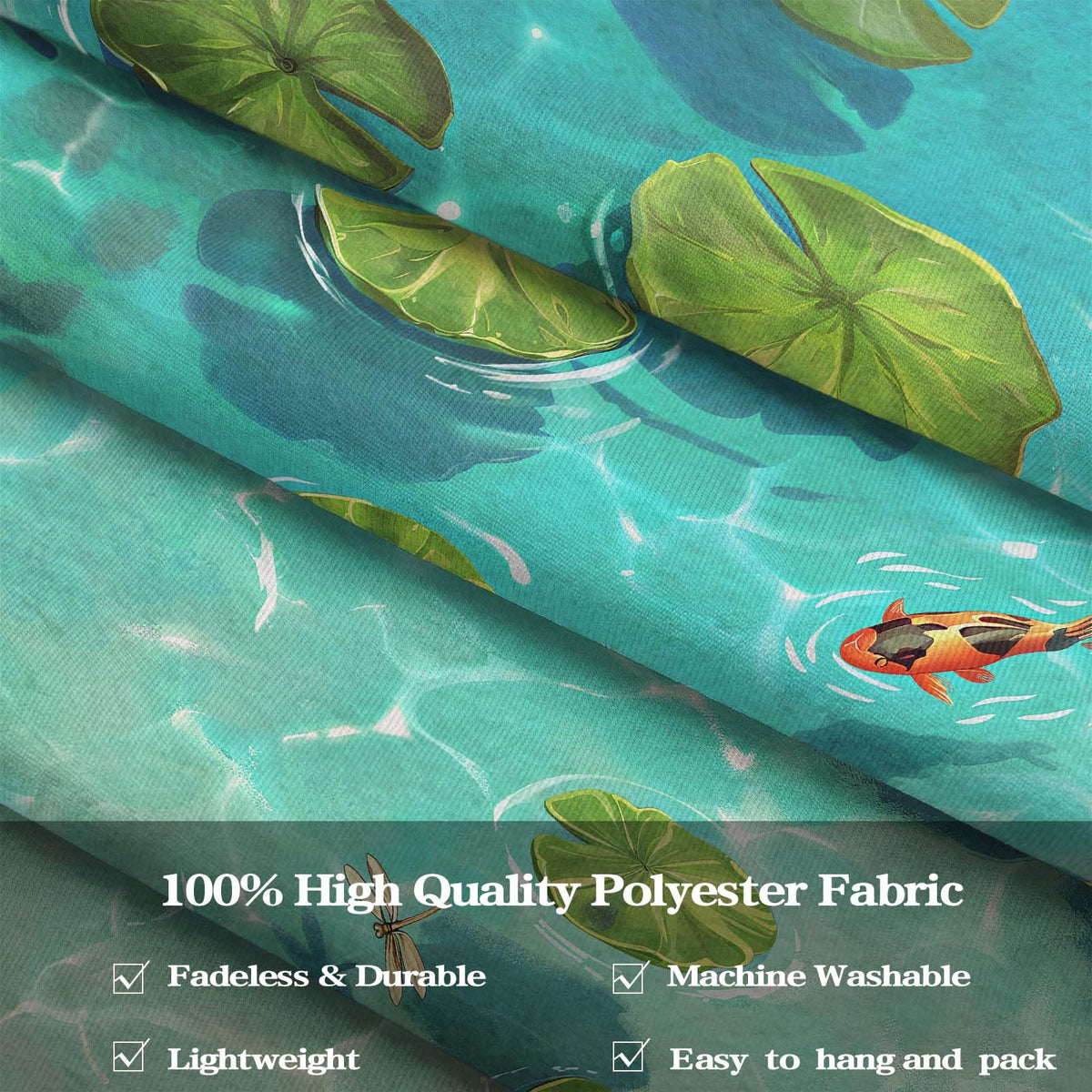 Japanese Summer Pond Tapestry (Art Deco / Teal / 80"L x 60"W)
