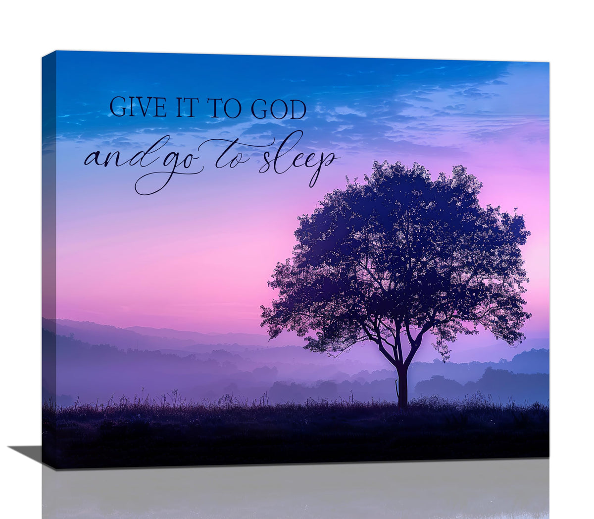 Bedroom Wall Art Give it to God and Go to Sleep Sign Wall Decor Christian Canvas Prints Painting Purple Tree Bathroom Pictures Framed Artwork Gifts Home Decorations 24"x20" (24"L x 20"W / Purple Tree)