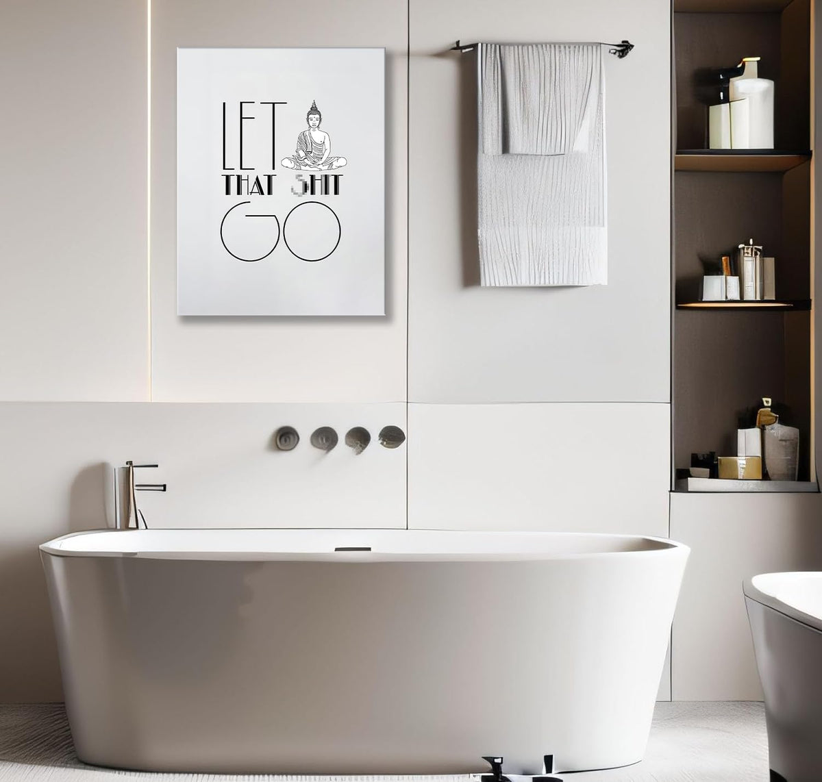 Bathroom Buddhist Wall Art Buddha Zen Yoga Meditation Bathroom Pictures Wall Decor Toilet Bathroom Canvas Painting Home Modern Artwork Decorations Framed for Restroom 16 x 24 inch (24"L x 16"W / Buddhist)