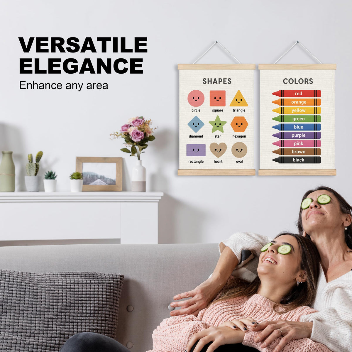 Colors and Shapes Art Classroom Wall Art Hanging Poster 2 Pack 12x16 (Alphabet-4)