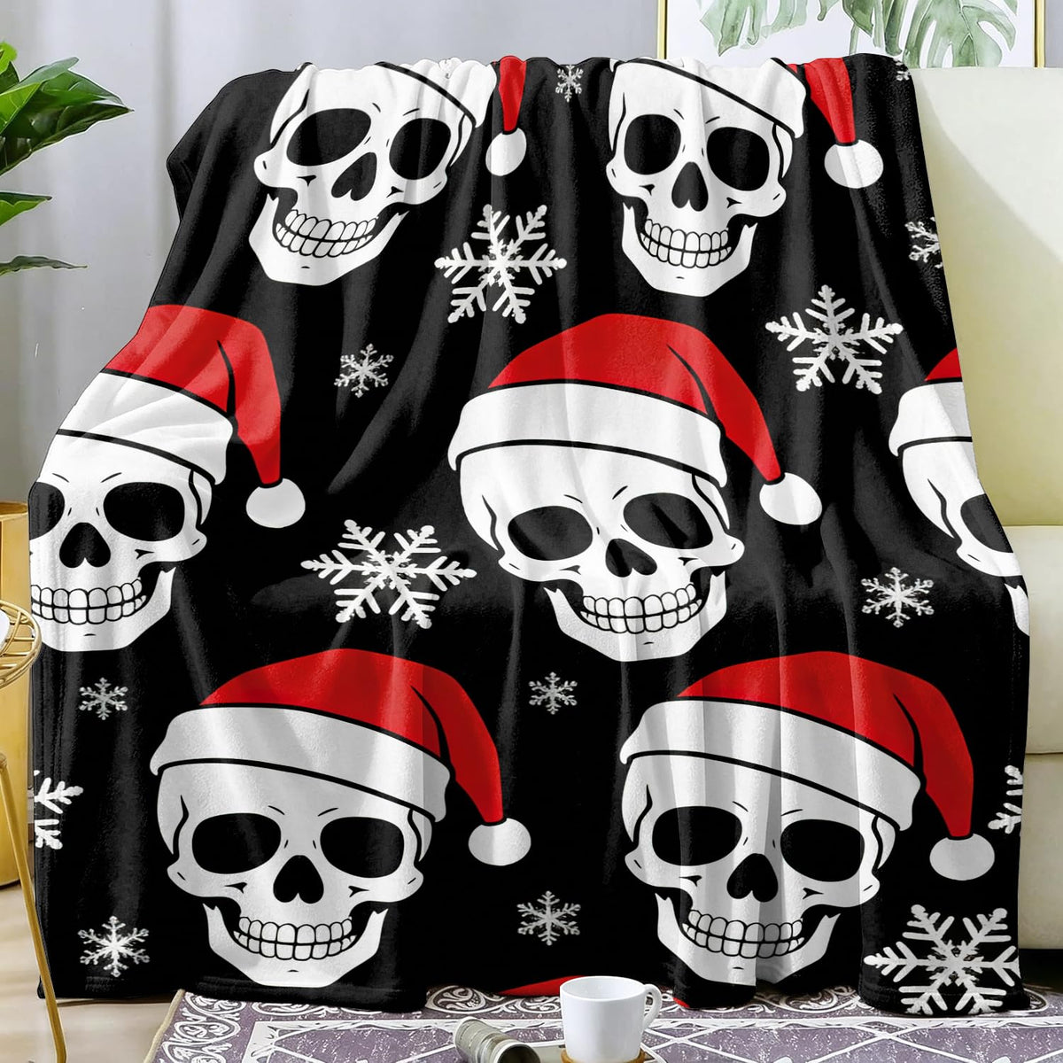 Christmas Skull Fleece Blanket Gothic Spooky Gift Room Decor 30"x40" (Christmas Skull / 30"X40")