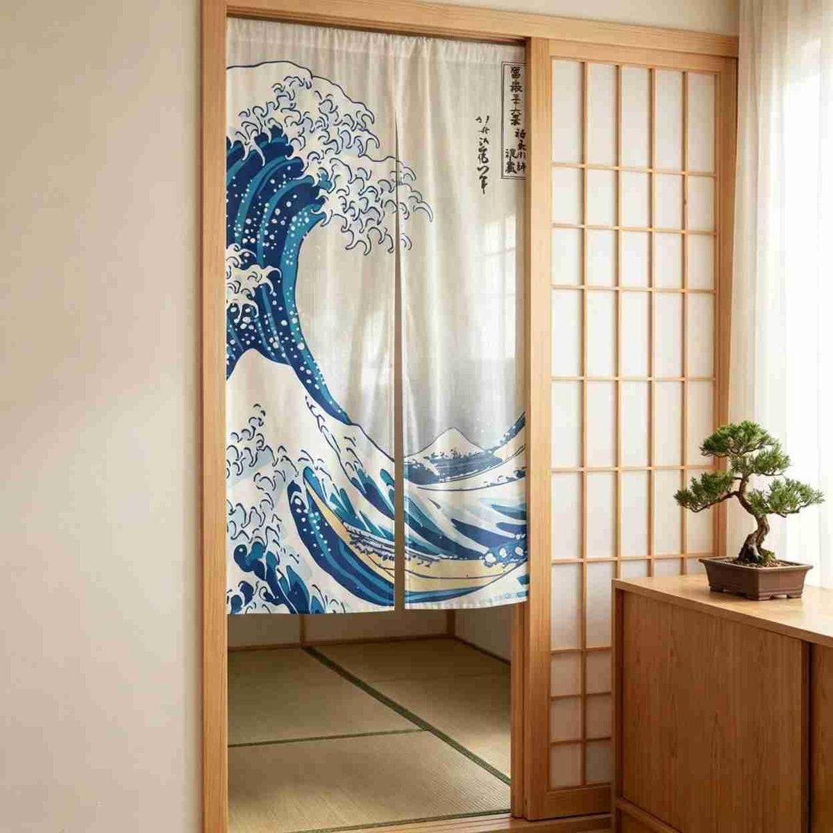 Japanese Noren Curtain Doorway Curtains 67in Long Size Ukiyoe Traditional Room Divider for Kitchen Bedroom Pet Friendly Privacy Home Decor The Great Wave Off Kanagawa Hokusai NR2078 (The Great Wave Off Kanagawa / 33.5"W x 67"L (Pack of 1))