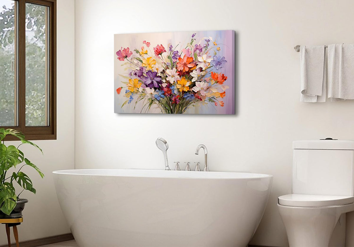 Colorful Daisy Poppy Wall Art Flower Picture Bedroom Wall Decor Wildflower Painting for Living Room Canvas Print Floral Bouquet Nature Poster Modern Artwork Bathroom Kitchen Home Decorations 24x36” (36"L x 24"W / Flower)