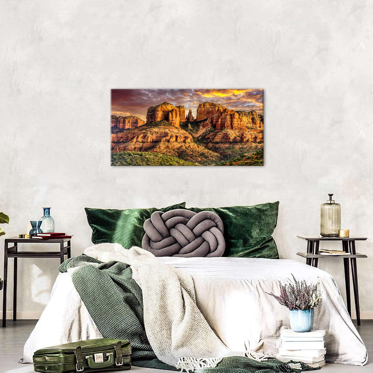 Arizona Desert Wall Art Sunset Sedona Cathedral Rock Mountain Picture for Living Room Western Scenery Painting Canvas Prints Bedroom Nature Landscape Poster Artwork Bathroom Home Decoration 20x40" (40"L x 20"W / Cathedral Rock)