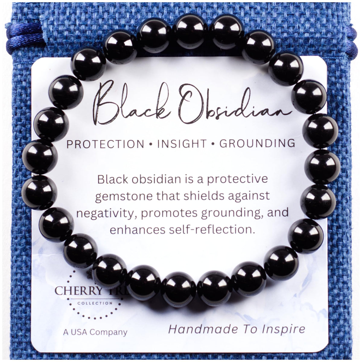 Black Obsidian Bracelet 8mm Beaded Bracelet (Black Obsidian / Large)