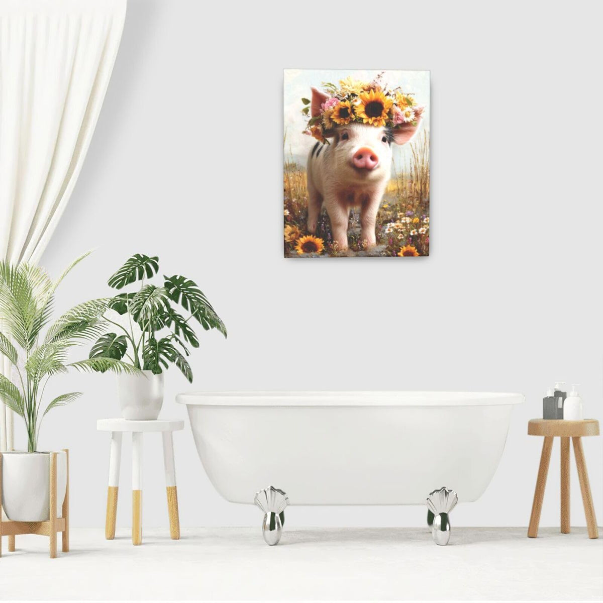 Rustic Pig Nursery Wall Art For Kids Cute Animal Bathroom Canvas Wall Decor Country Pictures Paintings Prints Artwork Framed Decorations For Girls Boys Children's Room Bedroom Living Room Gifts 16" x 20" (Pig / 20"L x 16"W)