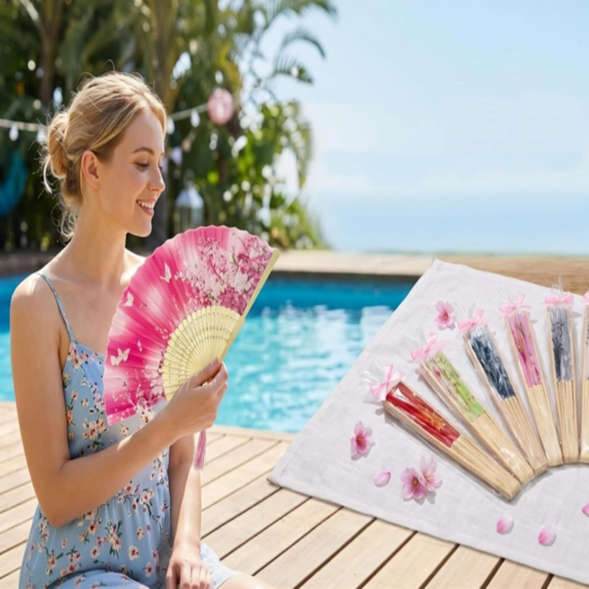 10pcs Japanese Fan Hand Portable Fan Handheld Chinses Fan Bamboo Fans Retro Fan Home Dancing Party Wedding Silk Bamboo (Multicoloured-10)