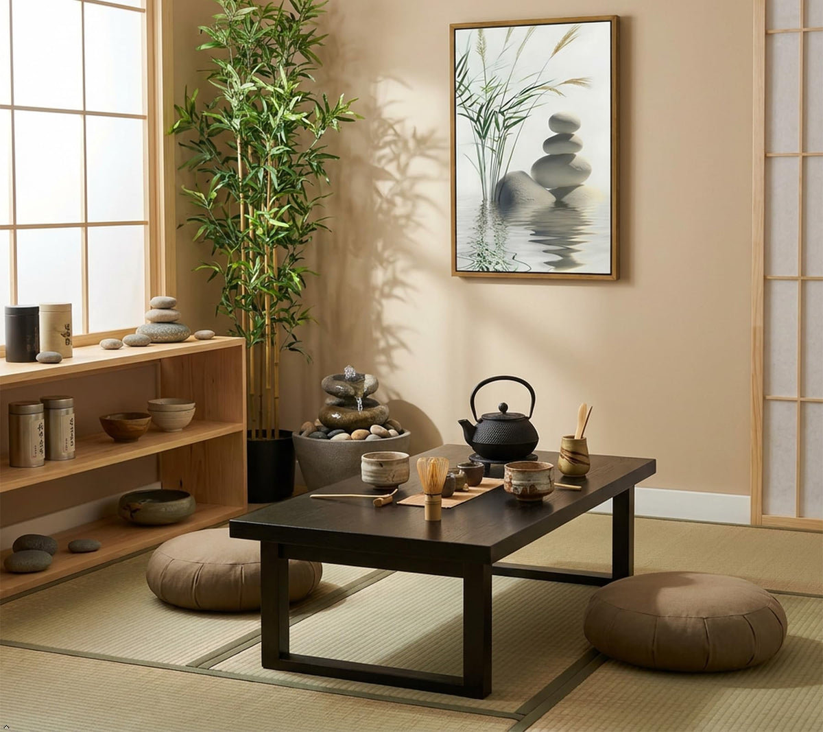 Floating Framed Zen Stone Canvas Wall Art (Stone Reflection / 24L"x16W")