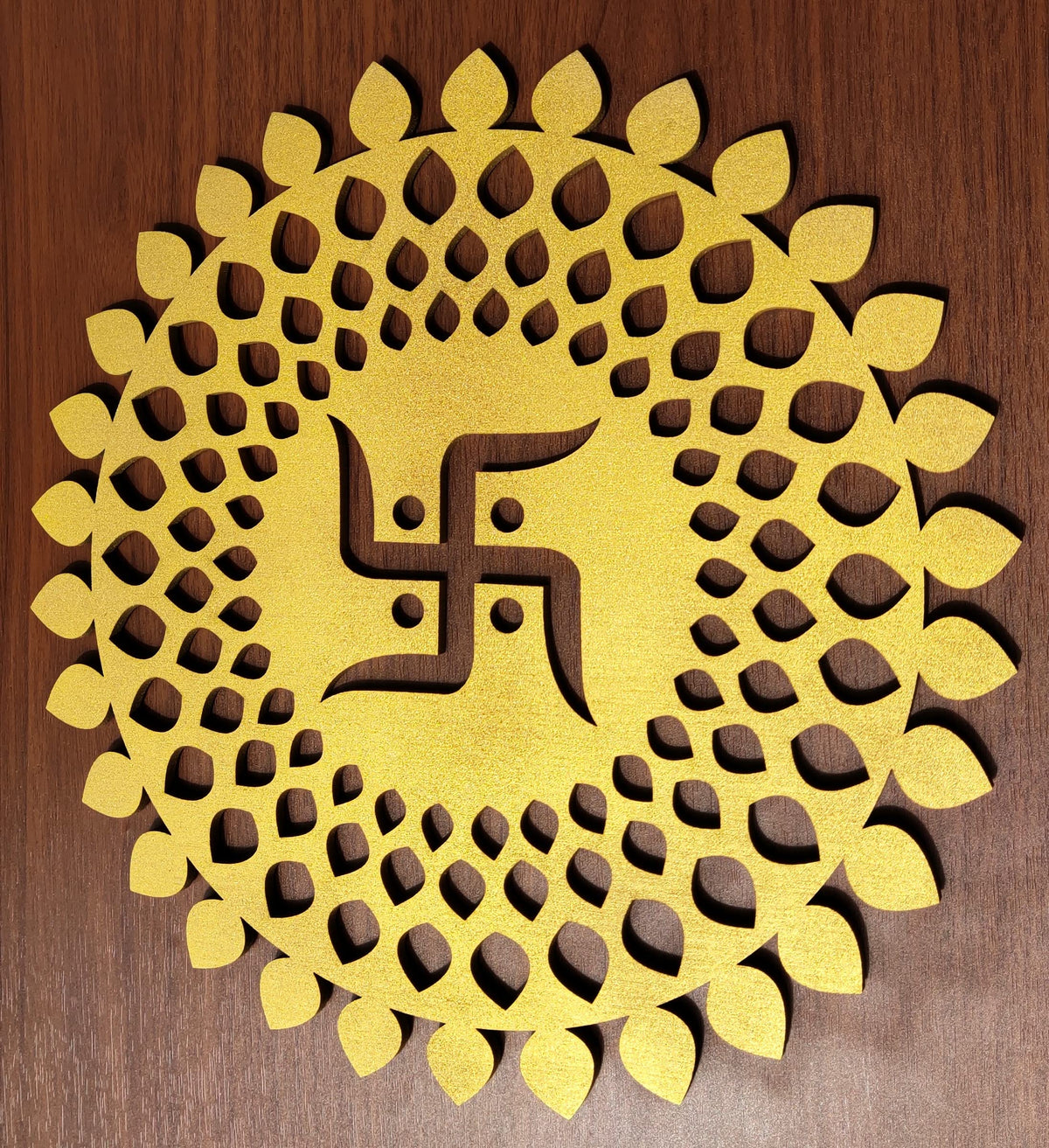 Golden Round Decorative Wall Art Mdf Wooden Chakra For Temple (MANDALA -Gold / 12"L x 12"W)