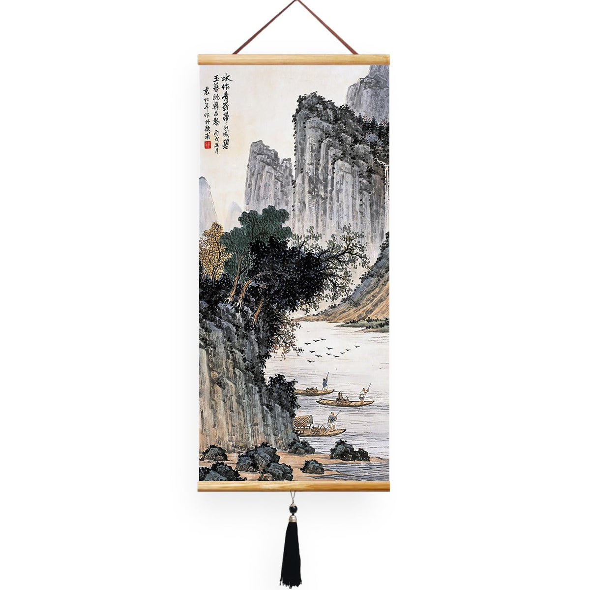 32x14in Asian Scroll Wall Art (Stream water flooding with Dan)