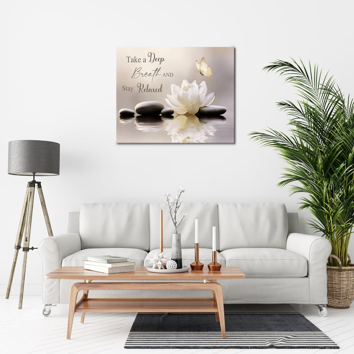 Zen Flower Canvas Wall Art for Bathroom (16"L x 20"W / Beige)