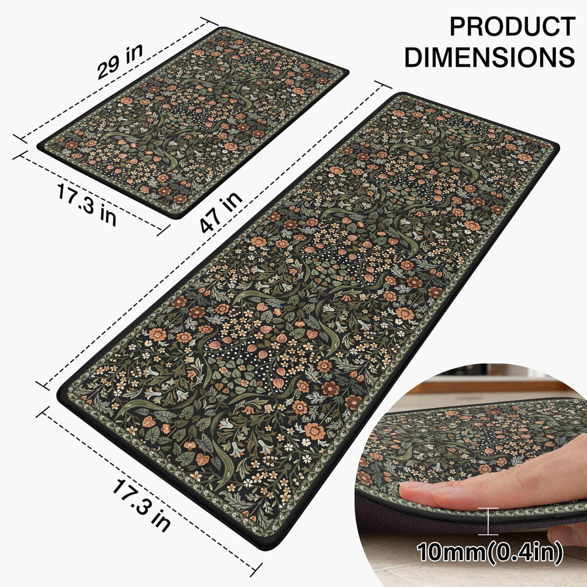 Anti Fatigue Kitchen Rugs Set of 2 (Grass-black)