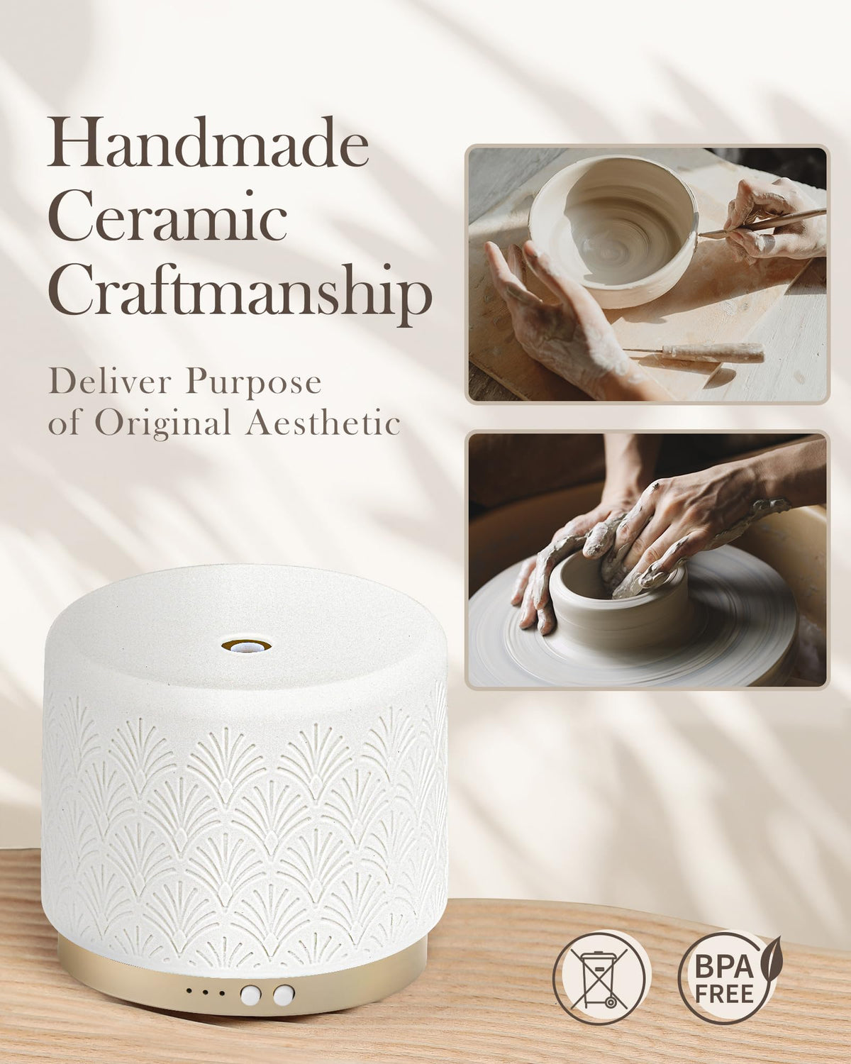 Essential Oil Diffuser (Coral Porcelain With Gold Base | Exquisite & Luxurious)