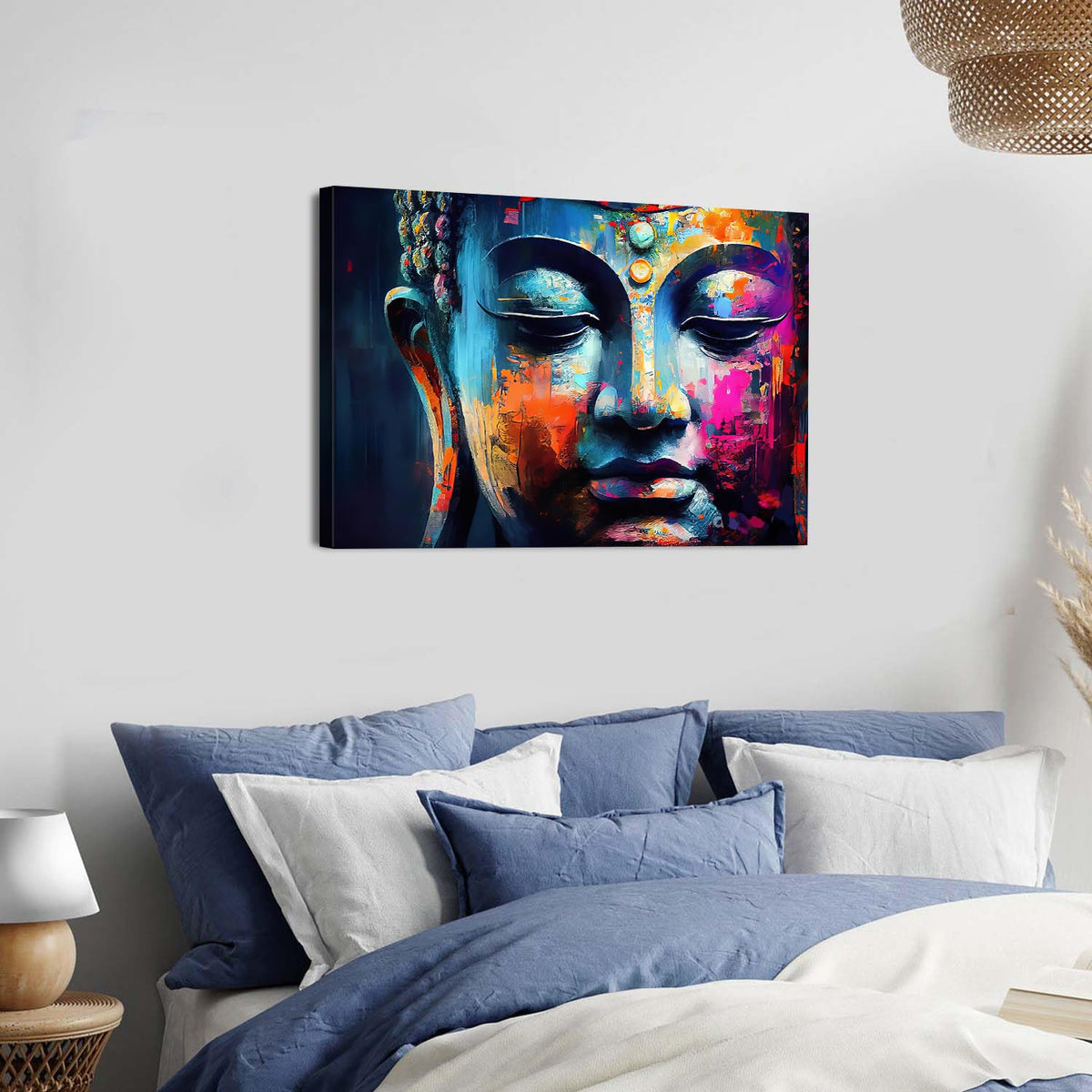 Buddha Wall Art for Meditation Room Colorful Zen Painting Modern Home Living Room Decor Buddhist Statue Poster Bedroom Picture Canvas Prints Buddha Head Spiritual Artwork Office Decorations 20x30" (30"L x 20"W / Buddha)