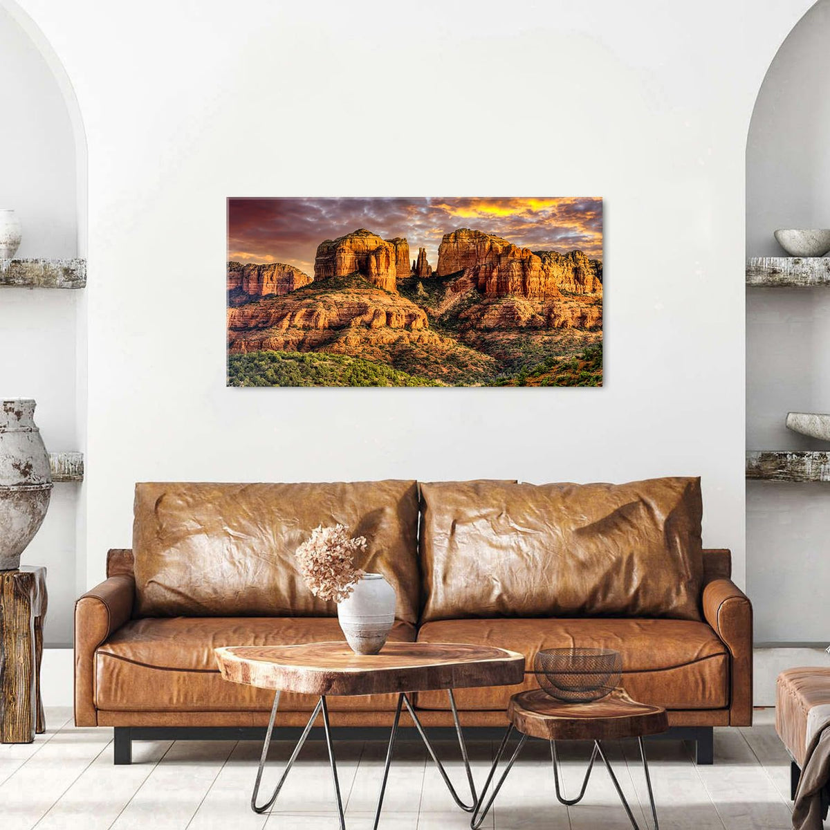 Arizona Desert Wall Art Sunset Sedona Cathedral Rock Mountain Picture for Living Room Western Scenery Painting Canvas Prints Bedroom Nature Landscape Poster Artwork Bathroom Home Decoration 20x40" (40"L x 20"W / Cathedral Rock)