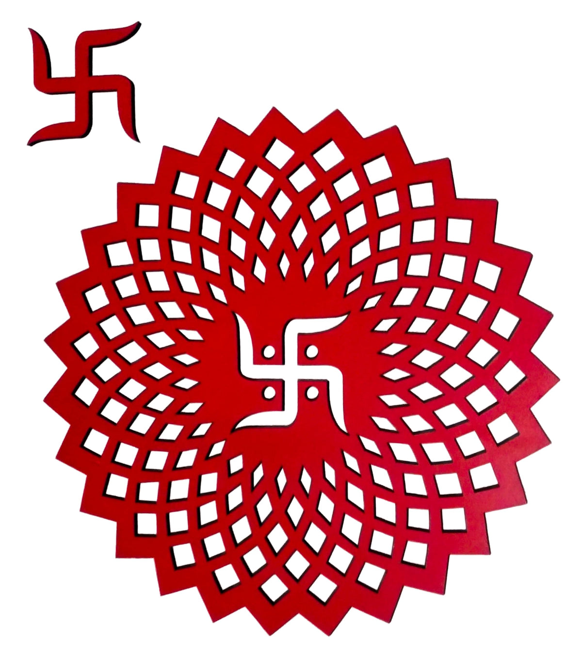 Red Round Decorative Wall Art Mdf Wooden Chakra For Temple (GEOMETRY -Red / 24"L x 24"W)