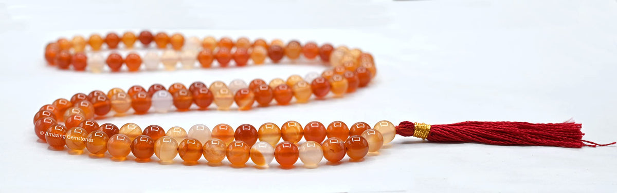 Carnelian Buddhist Prayer Beads Japa Mala with 108 Meditation Beads (Without Knots / Carnelian)