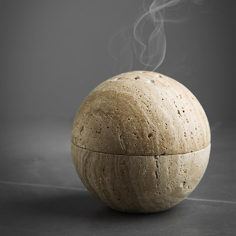 Handmade Travertine Stone Incense Resin Burner Holder (Light Beige)