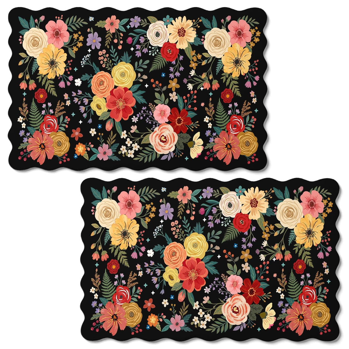 Scalloped Dish Drying Mat 2 (Dark Floral / 12x19 inch)
