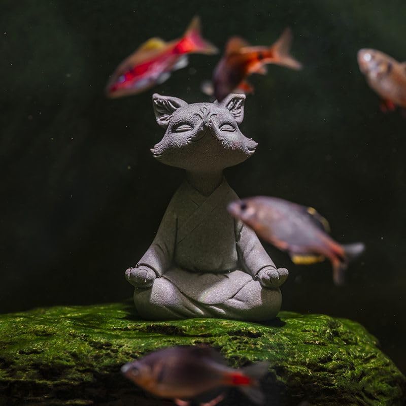 Meditating Fox Statue Yoga Animal Figurines Zen Fox Sculpture (L1)