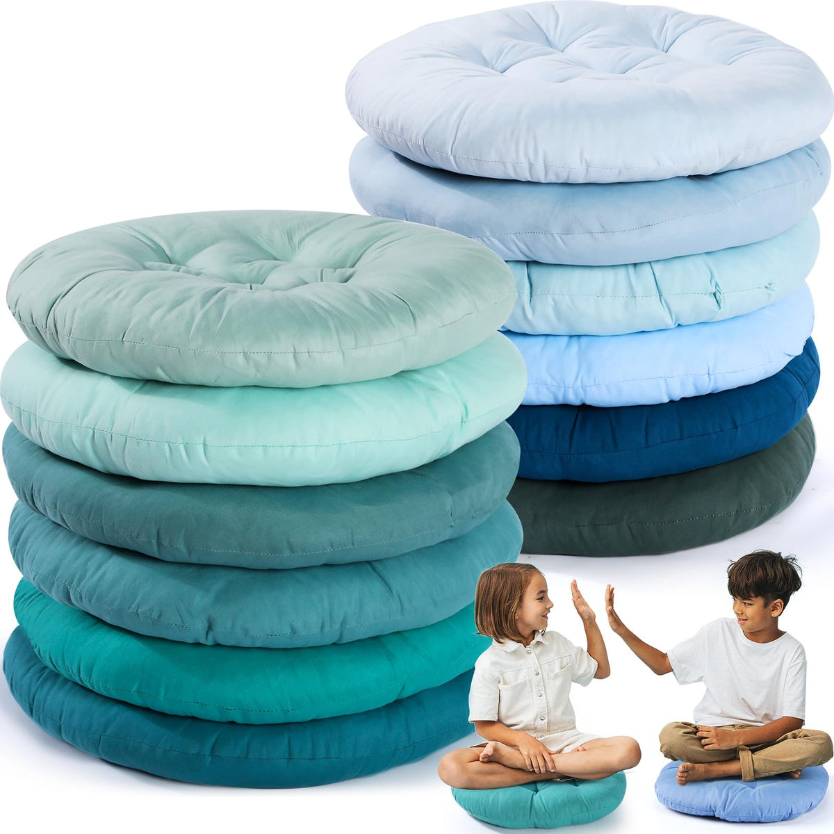 12 Pcs Round Floor Pillows Cushions Seating 16 x 16 Inches Floor Round Cushions for Kids Toddlers Flexible Reading Chair Pillows for Classroom Home School Playing Supplies (Multicolor)